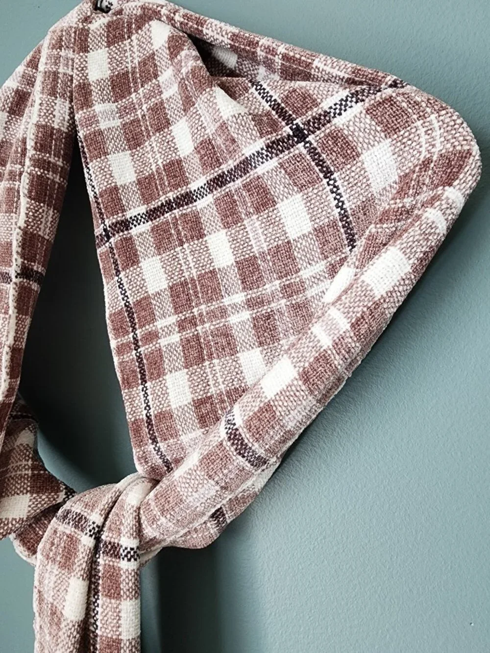 Brown Plaid Fringed Rayon Scarf NWT